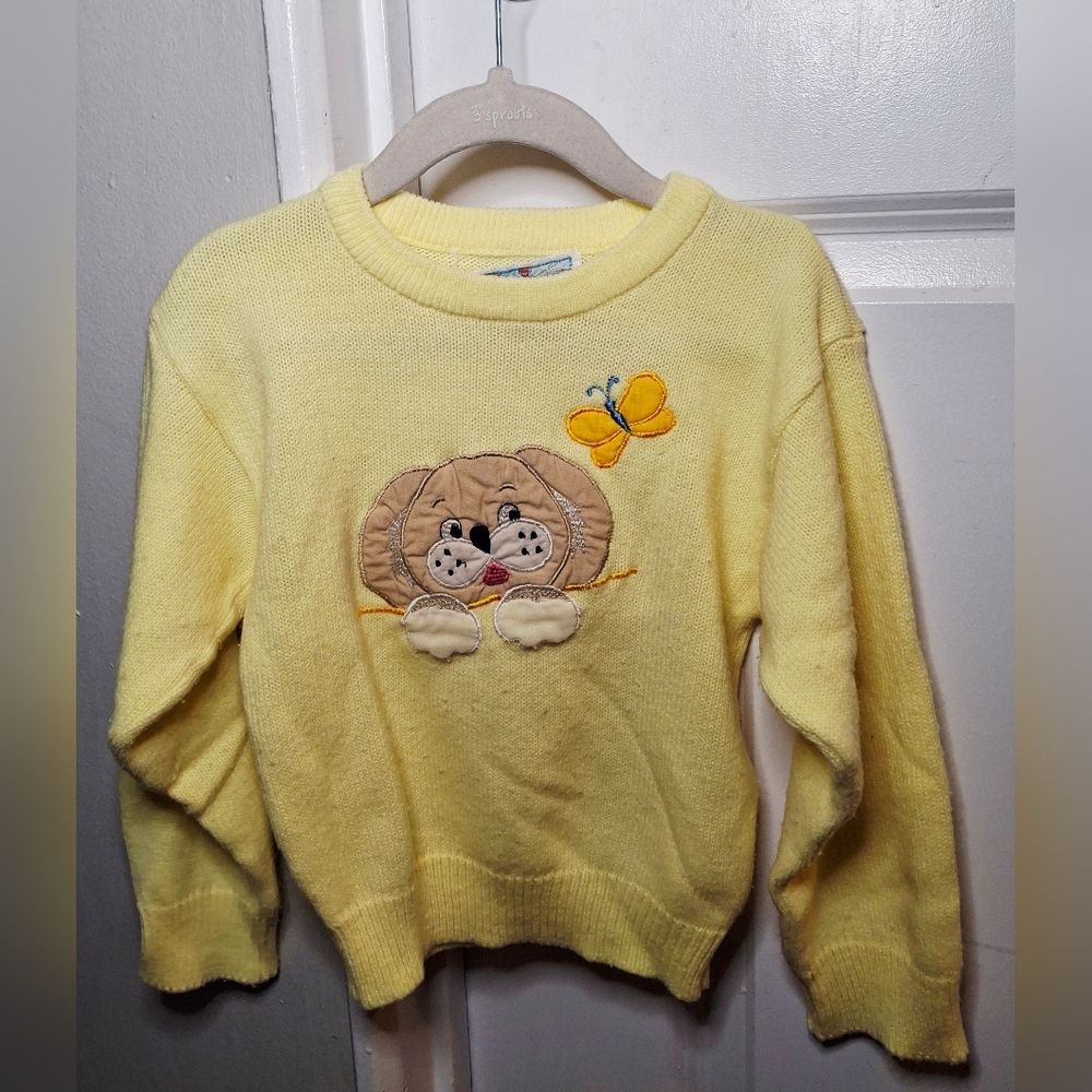 Vintage 80s 🐶💛🦋Adorable Puppy & Butterfly Knit Sweater (5T)